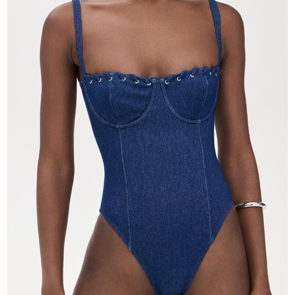 Good American Denim Blue One Piece Swimsuit